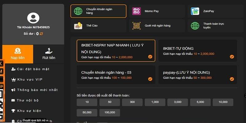 Cách nạp tiền 8KBET từ ngân hàng liên kết dễ dàng, nhanh chóng